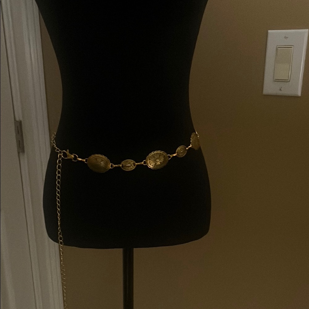 Gold Medallion Chain Waist Belt - Adjustable Sculpted Discs